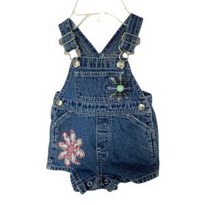 Cute Gap Baby Girl's Overalls Shorts w/Flower Appliques XS Up To 3 Mo